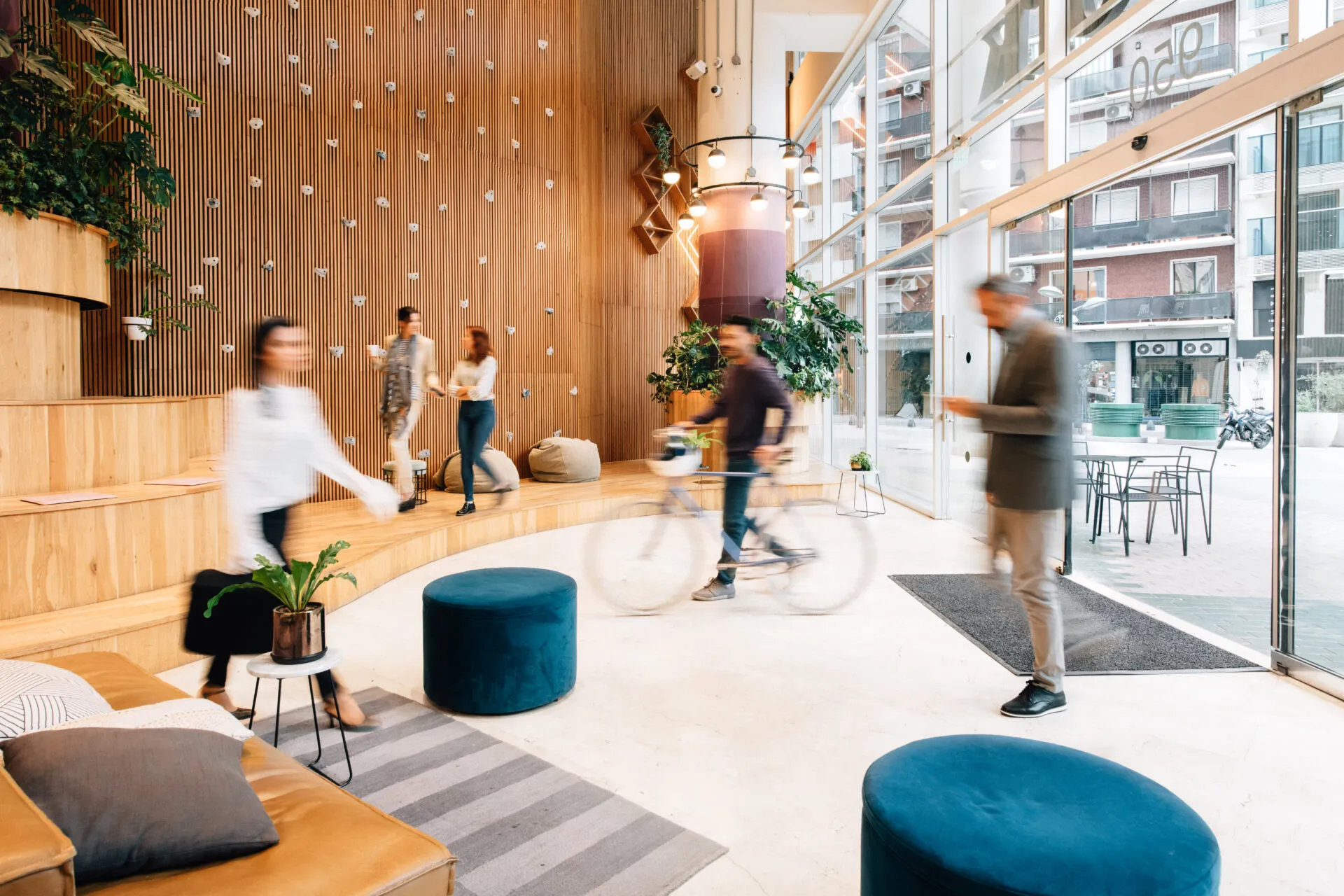 Group of people in a building entrance