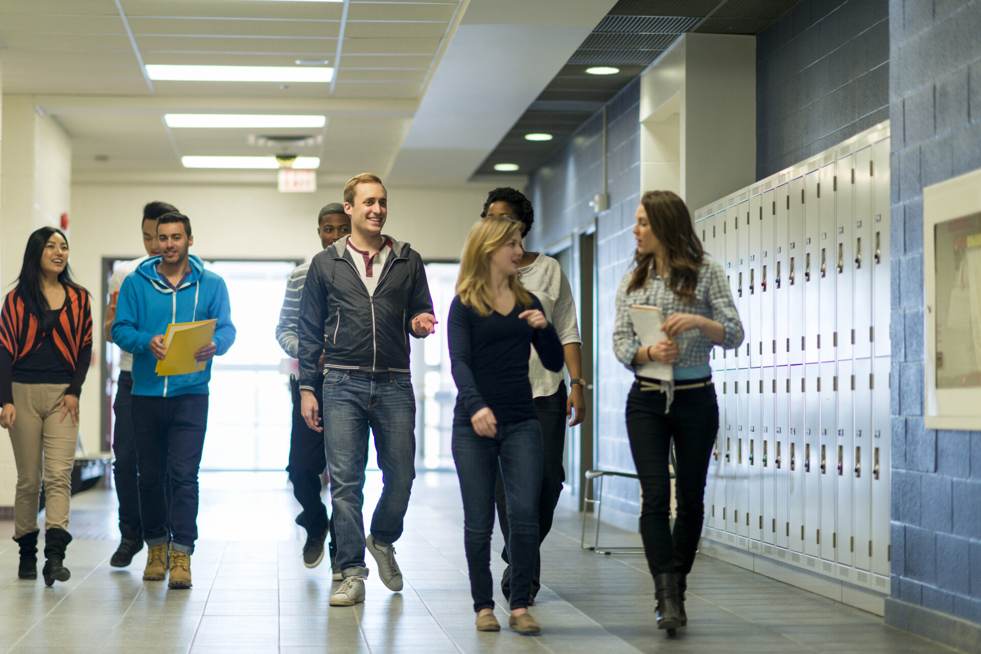 Students in a school hallway