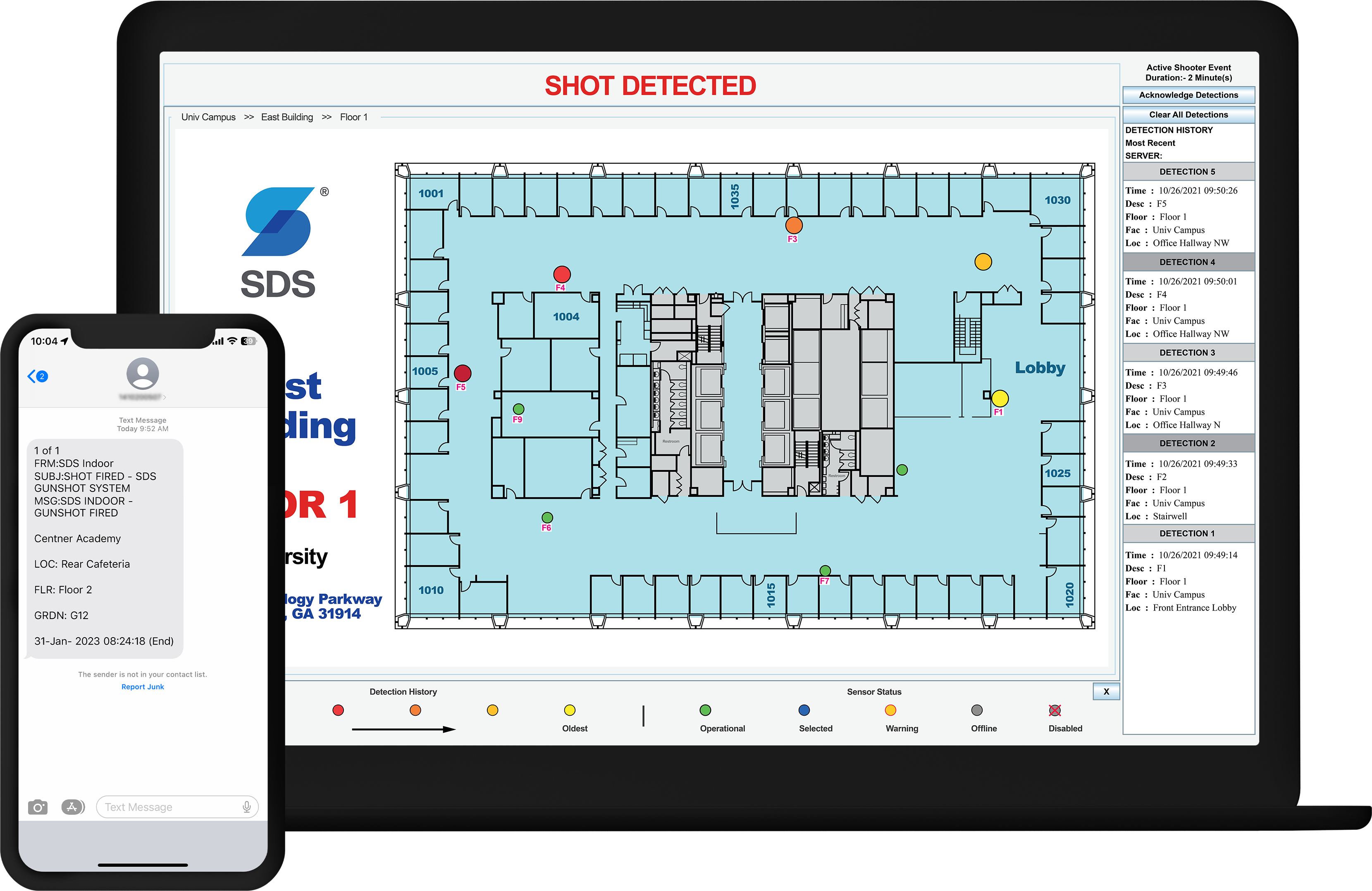 SDS Indoor Gunshot Detection System Desktop and mobile view